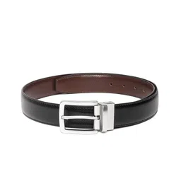 Ultimo Men Black & Coffee Brown Textured Reversible Belt-image-90