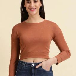 SHOWOFF Rust Cotton Textured Crop Top-image-26