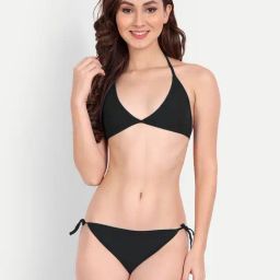 FIMS Black Plain Bra Panty Set-image-46