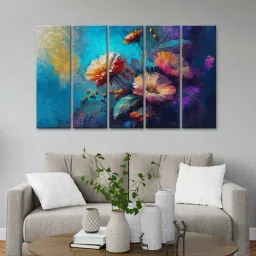 999Store Printed Blue MDF 5 Panels Wall Art-image-2