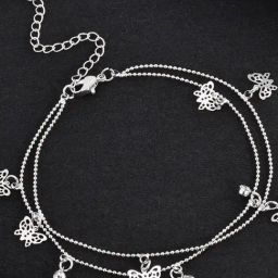 Oomph Silver Tone Butterfly Beads & Charm Fashion Anklet-image-89