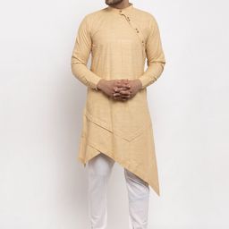 KLOTTHE Men Beige Asymmetric Angrakha Kurta-image-91