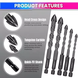 Amici Tools Masonry Drill Bits Set Triangle Bit Tungsten Carbide Hex Shank Black, 0130FB8BOPF (Set of 5) image 5