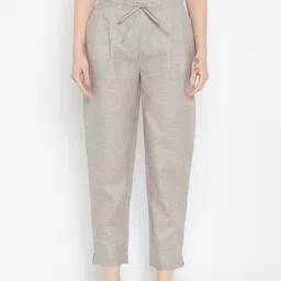 Bitterlime Women Grey Relaxed Regular Fit Solid Peg Trousers-image-61
