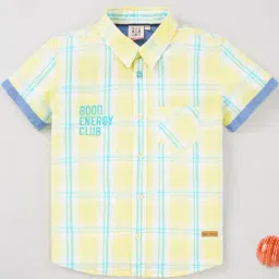 Ed-a-Mamma Kids Yellow & Blue Cotton Chequered Shirt-image-75