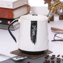 JCPL White & Black Ceramic 9.5 cm Milk Mug (0.5 L) - Set of 2-12