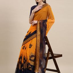 DIVASTRI Geometric Print Brocade Saree-image-2