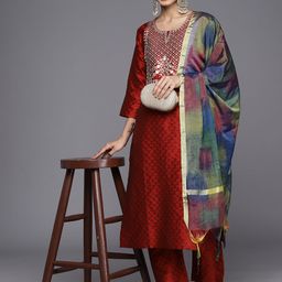 Varanga Yoke Design Regular Thread Work Kurta with Trousers & With Dupatta image 2