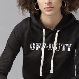 Roadster Women Black & White Printed Hooded Sweatshirt-image-44