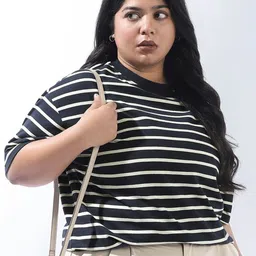 Freeform by High Star Striped Oversized Pure Cotton T-shirt-picture-45