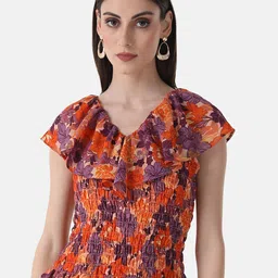 Kazo Floral Printed V-Neck Smocked Top-11