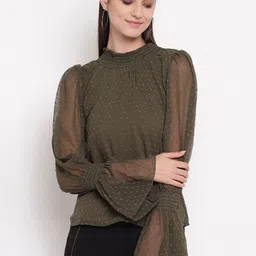 AKIMIA Women Olive Green Solid Blouson Top-picture-30