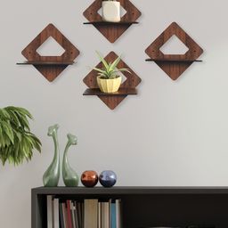 RANDOM Set Of 4 Brown MDF Square Basic Wall Plant/Flower Shelf-24