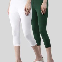 Kryptic White & Green Cotton Capris - Pack Of 2-image-64