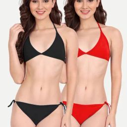 FIMS Black & Red Plain Bra Panty Sets - Pack Of 2-picture-10
