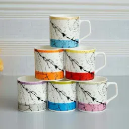 Femora Indian Ceramic Bone China Multi Color Tea Cup - 6 Pcs, 200 ML-image-27