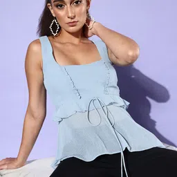 QUIERO Solid Chiffon Top-image-8