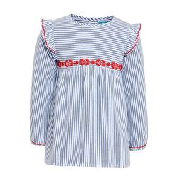 Miyo Girls Blue & White Striped Pure Cotton Top-image-99