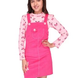 Cutecumber Kids Pink Printed  Inner with  Pinafore Dress-image-68
