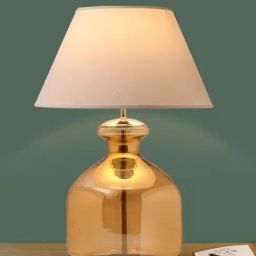 Kapoor Lamp Shades Amber & White Glass Alper Luster Cotton Shade Table Lamp-image-125