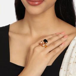 Zaveri Pearls Black Peach Crystal Shine Stones Party Bling Adjustable Finger Ring-ZPFK10008-12