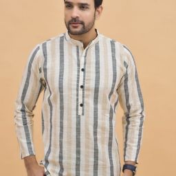 Anouk Rustic Checked Mandarin CollarPure Cotton Kurta-picture-36