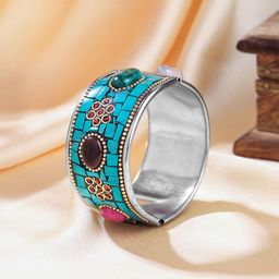 Yellow Chimes Silver Plated Stone Studded Bangle-Style Bracelet-27