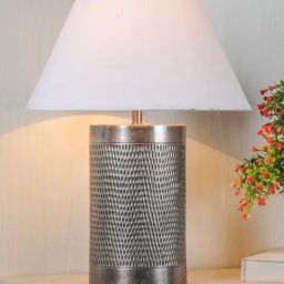 Kapoor Lamp Shades Brown & White Aluminium Ohagun Carved Table Lamp-26