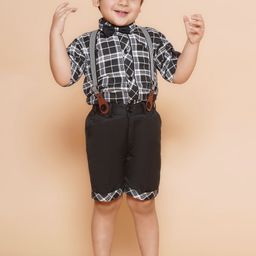 Aj DEZInES Boys Printed Cotton Shirt Bow Shorts With Cap Suspenders Clothing Set-image-78