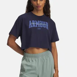 UNDER ARMOUR Brand Logo Printed Drop-Shoulder Sleeves Boxy Crop T-shirt-image-19