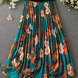 ZWERLON Floral Printed Pleated A-Line Maxi Skirt-image-56