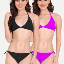 FIMS Black & Purple Plain Bra Panty Sets - Pack Of 2-image-59