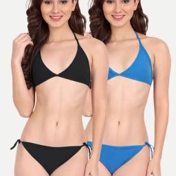 FIMS Black & Blue Plain Bra Panty Sets - Pack Of 2-image-51
