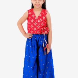 TWISHA Kids Red & Blue Self Design Top with Plazzos-5