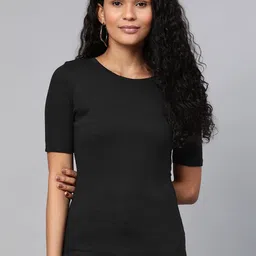 Marks & Spencer Women Black Solid Round Neck T-shirt-image-73