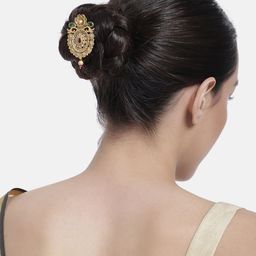 LAIDA Women Gold-Plated Stone Studded Floral Bumpit Hair Pin-41