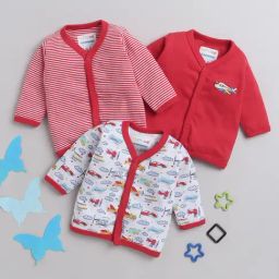 Bumzee Kids Red & White Printed Full Sleeves Jhablas (Pack Of 3)-image-93