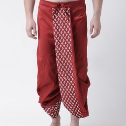 DEYANN Men Red & White Printed Dupion Silk Dhoti-image-97