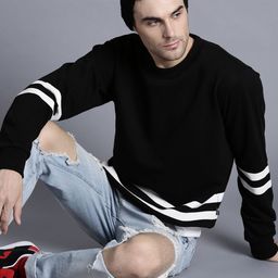 Kook N Keech Men Black Striped Detail Sweatshirt-image-51