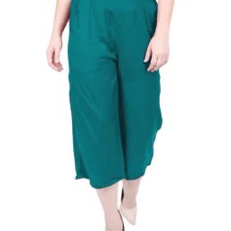 PATRORNA Teal Cotton Blend Relaxed Fit Mid Rise Capris-image-62