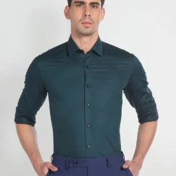 Arrow Green Cotton Slim Fit Striped Shirt-picture-16
