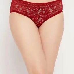 Clovia Red Lace Work Hipster Panty-image-79