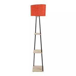 Sanded Edge Midwest 3 Tier Shelf Storage Floor Lamp in Natural Wood and Black Metal Legs Red 1-13