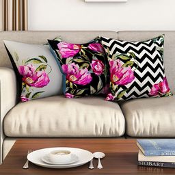 SEJ by Nisha Gupta Grey Set of 3 Floral Square Cushion Covers-15