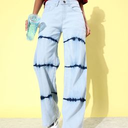 Kook N Keech Women Wide Leg Light Acid Wash Ombre & Tie Dye Stretchable Jeans-image-11