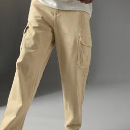 FCUK Men Loose Fit Mid-Rise Cargo Style Pure Cotton Jeans-image-58