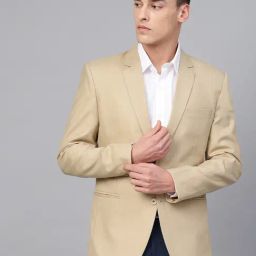 ManQ Beige Slim Fit Notch Lapel Blazer-image-9