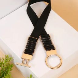 Teakwood Leathers Black Interlock Stretchable Wide Casual Belt For Women-image-24
