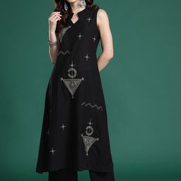 Indo Era Ethnic Motifs Embroidered Pure Cotton Kurta with Palazzos-image-92