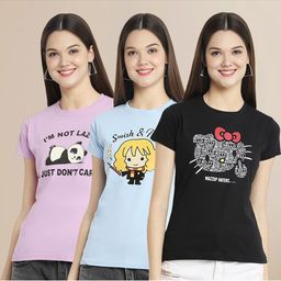 Metronaut Women Typography Set of Cotton 3 T-shirt-image-67